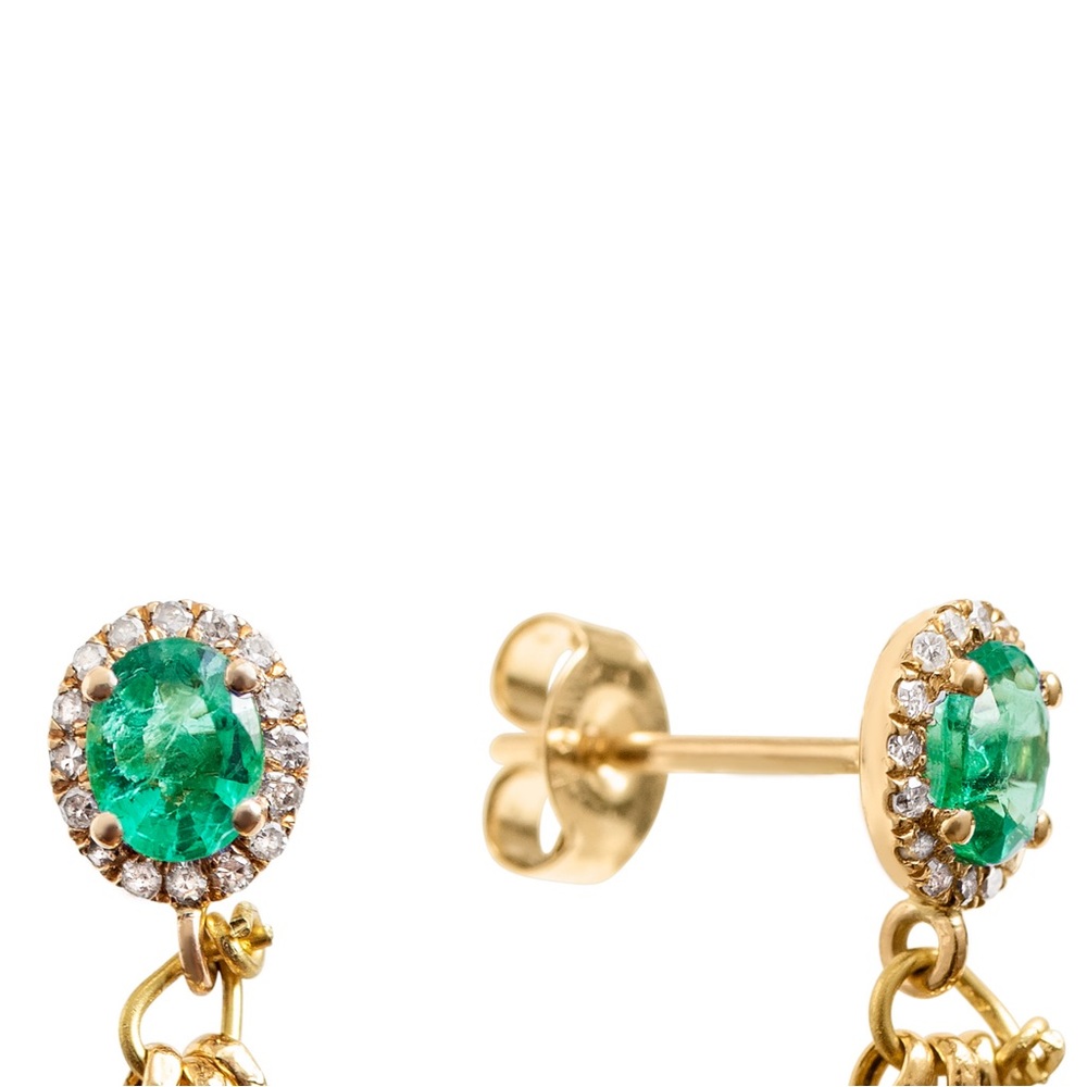 Emerald Diamond 18k gold studs